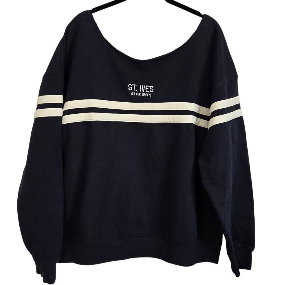 Y2K Grunge Downtown Girl Off the Shoulder Oversized Navy Loungewear Sweatshirt L